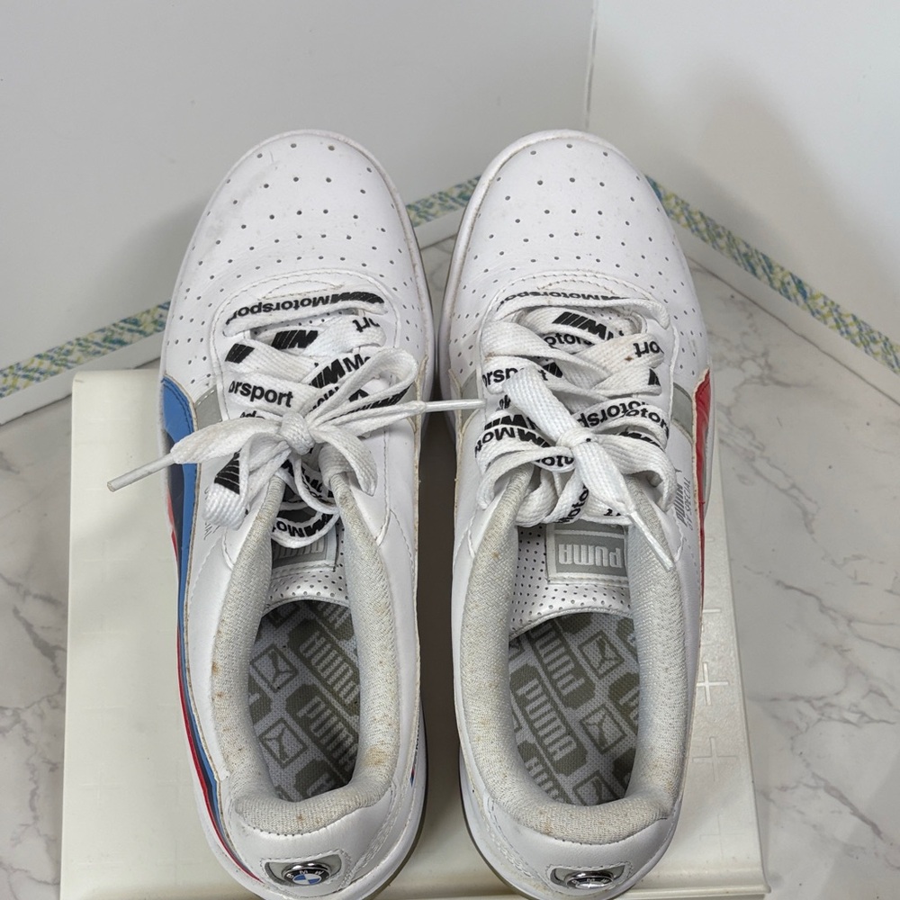 Puma BMW Men's White, Red, and Blue GV Special Sneakers, Size 7.5